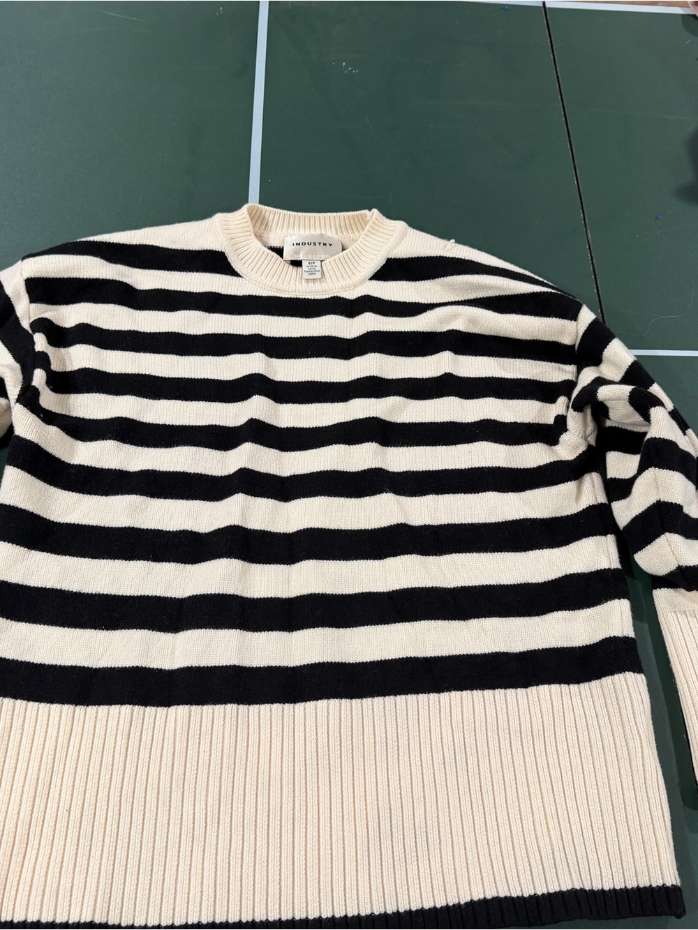 Striped Crewneck Sweater in Black & Cream - Women